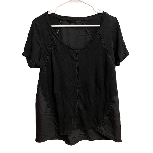 Banana Republic Slub Black Dual Linen Short Sleeve Shirt Crew Neck Size Medium - Picture 1 of 10
